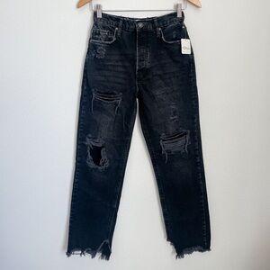 Free People NWT Black Distressed Boyfriend Jeans